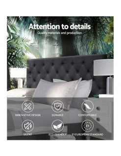 Outlet ❤️ Artiss Cappi Fabric Bed Head Queen Size Charcoal ⌛ -Bedroom Sales Store 888618700 4 720x928